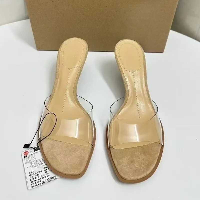 2026 New Women Nude Transparent Mules Round head thin Heel Slip-on Comfortable Office Party Casual Everyday Shoes K260311