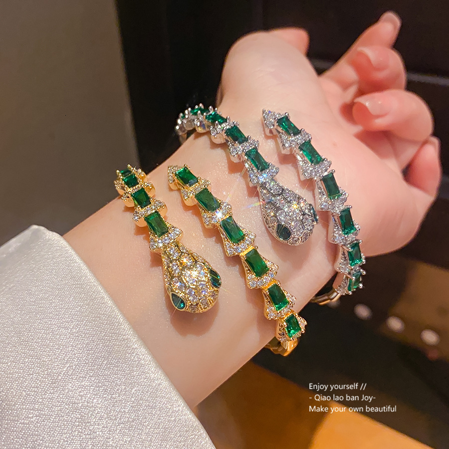 Bracelet18K Real Gold Plated Zircon Snake Bracelet Shape Open Personality National Style Trendy Bracelet Light Luxury High-End Sense Jewelry For Brace