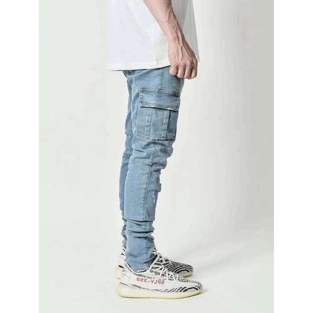 Mens Stretchy Skinny Ripped Men Side Pocket Washed Slim Denim Pants Biker Jeans Fashion Sweatpants Hip Hop Trousers Jogger Z260225