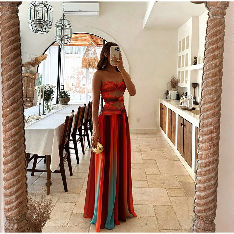 Sexy Top Skirt Womens Set Lace Up Halter Sleeveless Crop Top Floor-length Skirt Female Sets Summer Chic Beach Lady Suit 250715