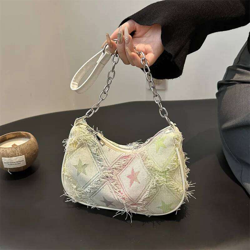 Women's Tote with Star Pattern Blue Distressed Design, Golden-Tone Hardware, Stylish Handbag Shoulder Bag for Everyday Use XJ260311