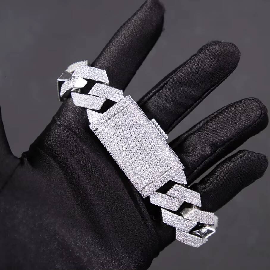 RTS 20mm 4 Rows Wide 925 Sliver Vvs Moissanite Cuban Chain Iced Out Hip Hop Jewelry Mossanite Cuban Link Chain Gra Certificate