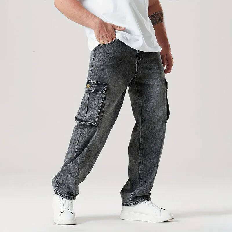 Korean Casual Comfortable Loose Fitting For Men Large Pocket Jeans Seasons Straight Leg Work Pants Z260225