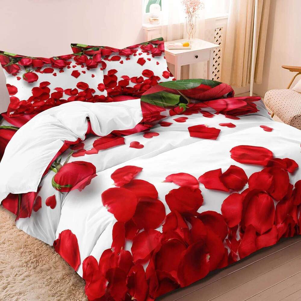 3pcs- Valentine's Day Romantic Rose Love Theme Letter Pattern Duvet Cover Set Suitable for Bedroom, Guest Room - H260311
