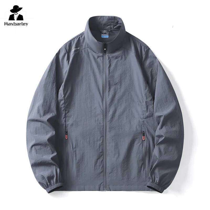 Men's Sunscreen Clothing Hiking Casual Lightweight Collar Pocket Thin Jacket New Summer UV Ice Silk Fishing Skin Windbreaker 26H0311