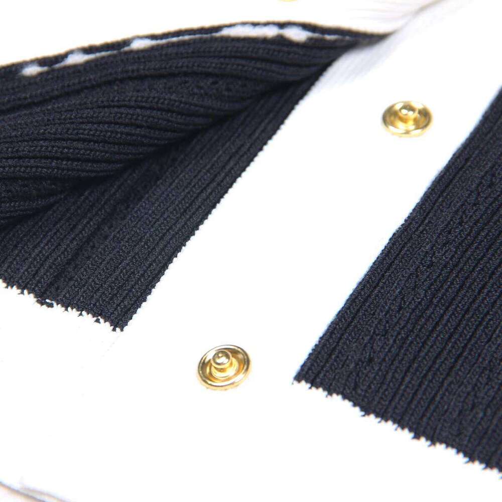 SML Three Color Elastic Knitted Fabric Fashionable And Sexy Deep V-button Striped Hollow Long Sleeved Casual Women's Cardigan
