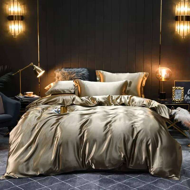 High End Bedding Solid Color Satin Duvet Set, Multi Size Bed Sheet Pillowcase Set 220x240cm. H260311
