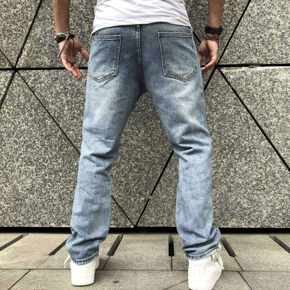 Stylish Simple Ripped Straight Loose Jeans For Men Casual Denim Pants Male Streetwear Trousers Z260225
