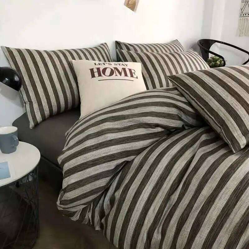 Korean Style Fashion Bedding Set Kids Adults Twin Full Queen Size Flat Sheet Duvet Cover Pillowcases Stripe Grid Bed Linen H260311 - view 6