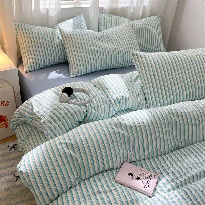 Popular Stripe Style - Bedding Set Twin Full Single Double, Breathable Skin-Friendly,1 Duvet Cover 2 Pillowcases H260311