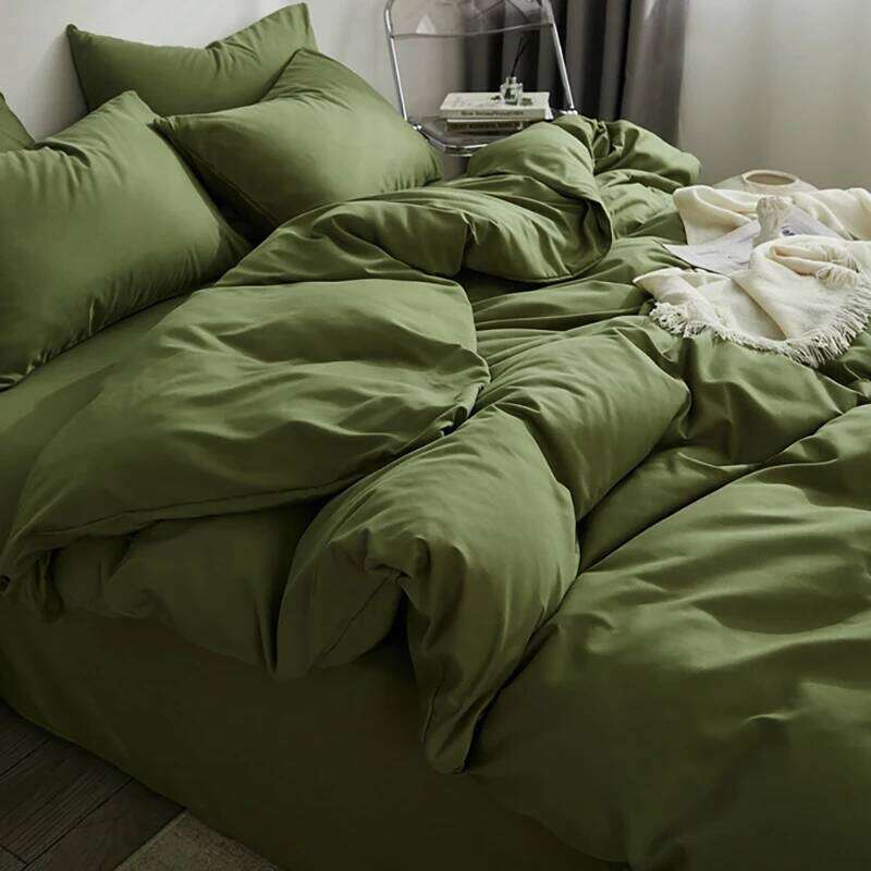 2025 new solid color matching grinding four-piece spring and summer non-pure cotton quilt cover bed sheet 3-piece set H260311 - view 4