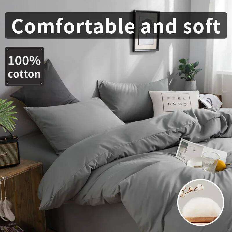 100% Cotton Bedding Set 3Pcs,Duvet Cover,Skin Friendly Breathable,2 Pillowcases,Twin Full Single Double Size,Solid Color H260311