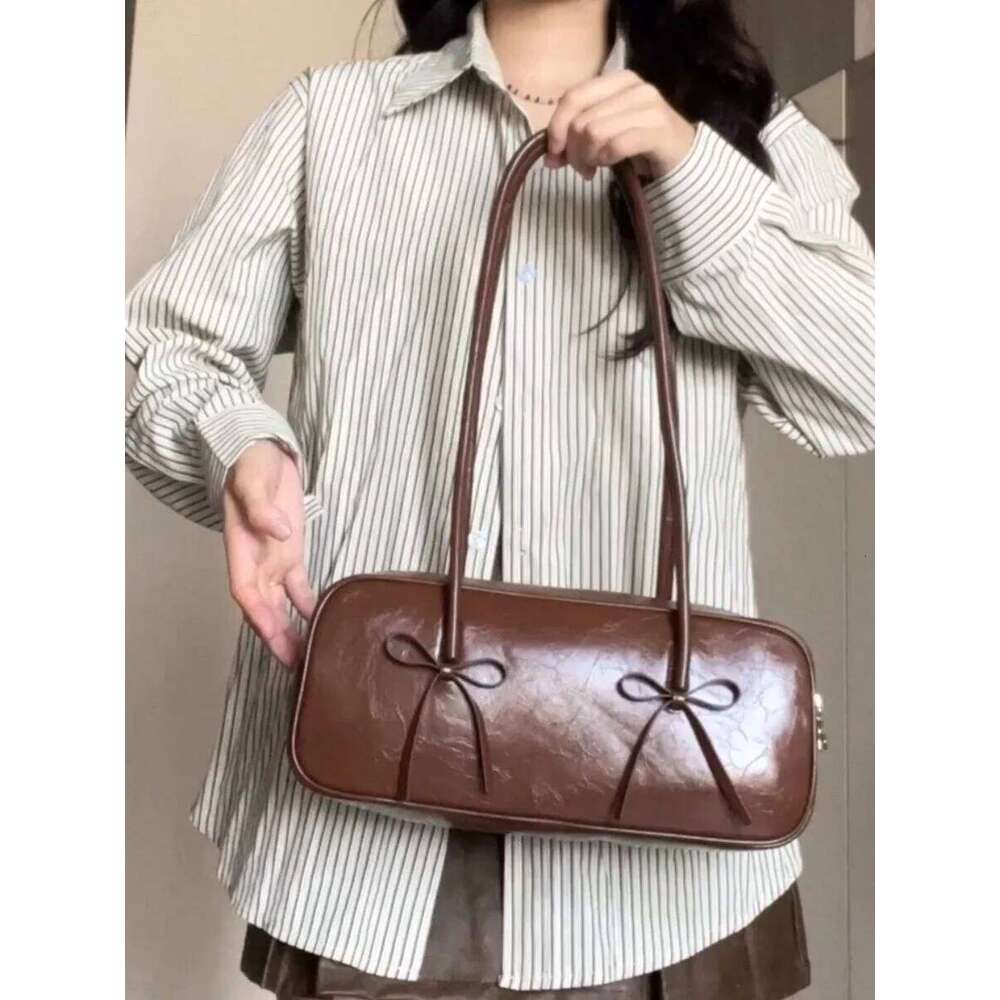 Bow Design Women's Boston Underarm Bag Simple Pu Leather Ladies Shoulder Bags Fashion Pillow Small Handbags Female Tote Purses XJ260311