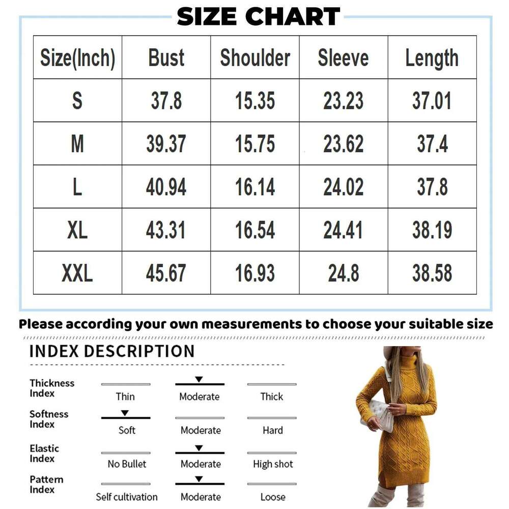 Basic Slim-Fit Long-Sleeved Pullover High Collared Fashion Solid Color Medium-Length Sweater Dress for Skirt Z260311