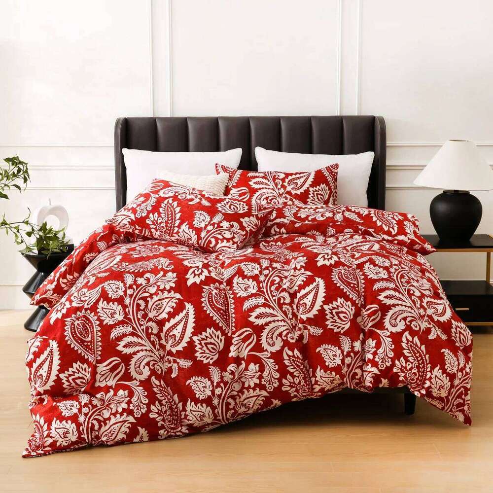 Boho White Paisley Floral Duvet Twin Bohemian Exotic Flower Bedding Set Reversible Red Comforter Cover for Girl Women Room H260311