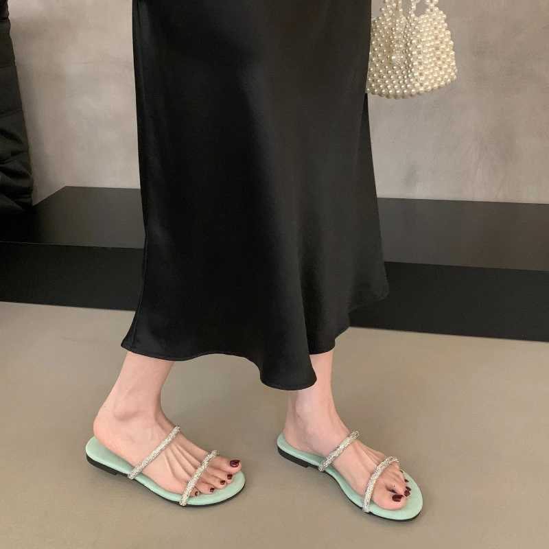 Summer Open Toe Crystal Women Concise Beach Vacation Flats Slide Ladies Fashion Party Dress Flip Flop K260311