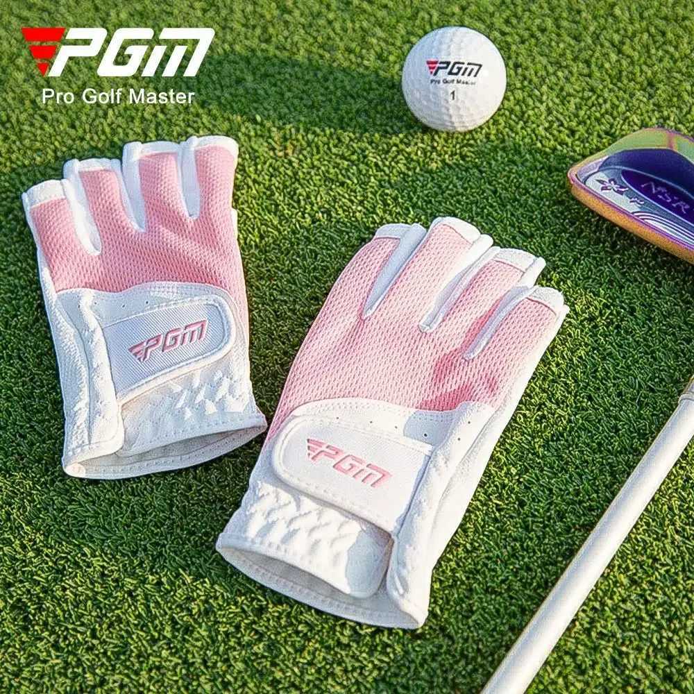 PGM 1 Pair Womens Open Finger Gloves BreathabLE Mesh PU Sunscreen Finger Cover LEft and Right Hand M260311