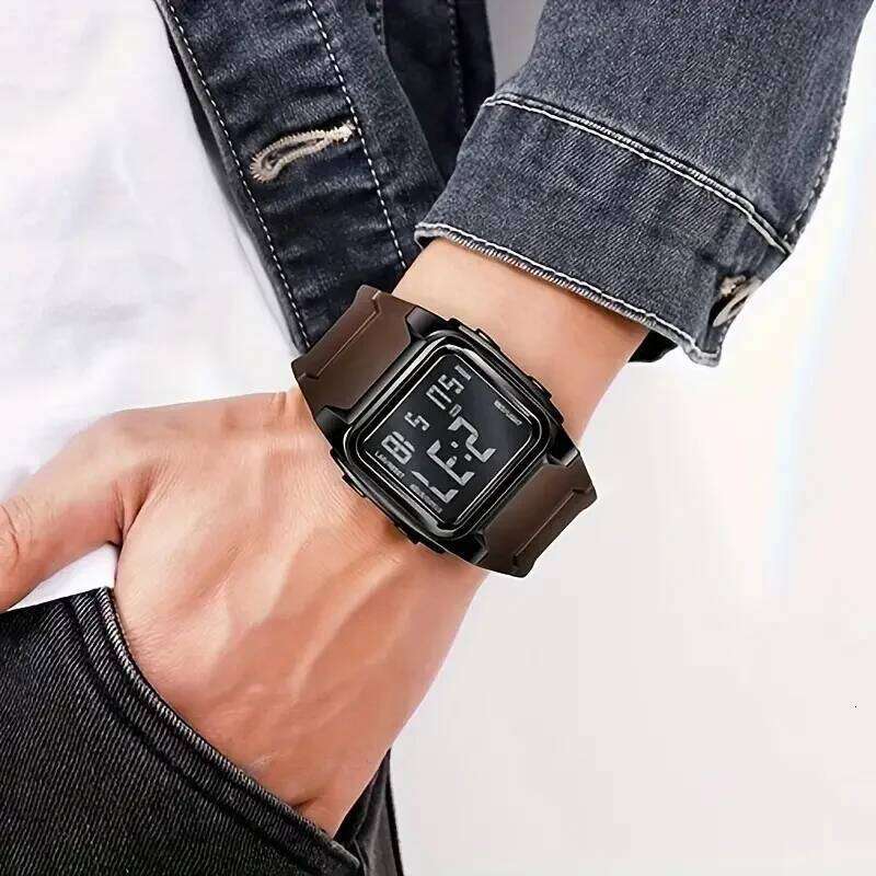 Fashionable Square Casual Digital for Men and Women, Multifunctional Outdoor Sports Stopwatch Alarm Electronic Watch