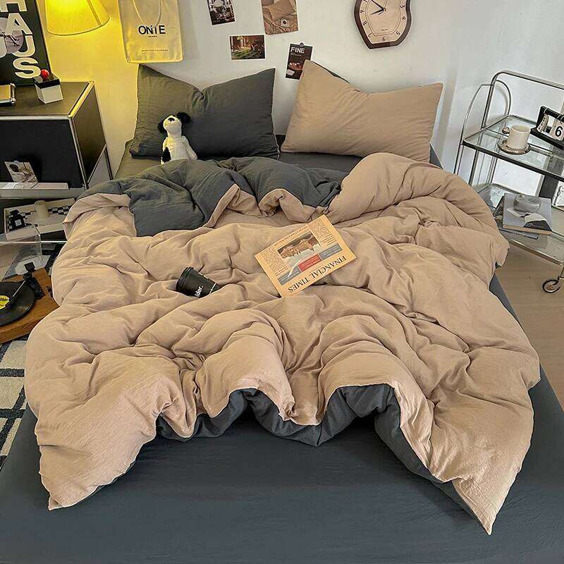 Washed Cotton Bedding with Pillowcase bed sheet Full Size Linen Duvet Cover Set Queen/King Double Single Bed H260311