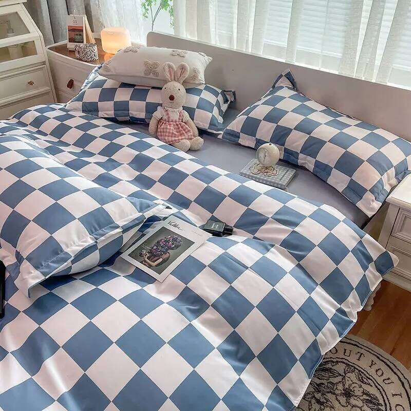 Orange Bedding Set Girls Boys Bed Linen Sheet Plaid Duvet Cover No Filling 240x220 Single Double Queen King Bedclothes H260311