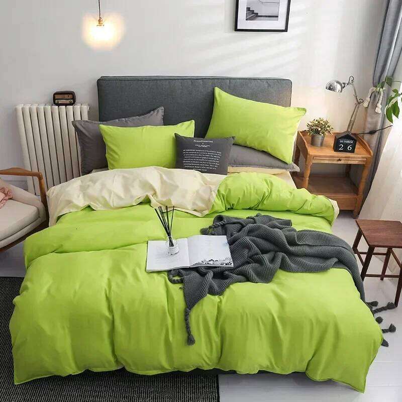 Nordic 3/4Pcs Solid Solor Bedding Set Home Duvet Sheet Quilt Cover AB Side Bedroom Decor Queen King Size H260311