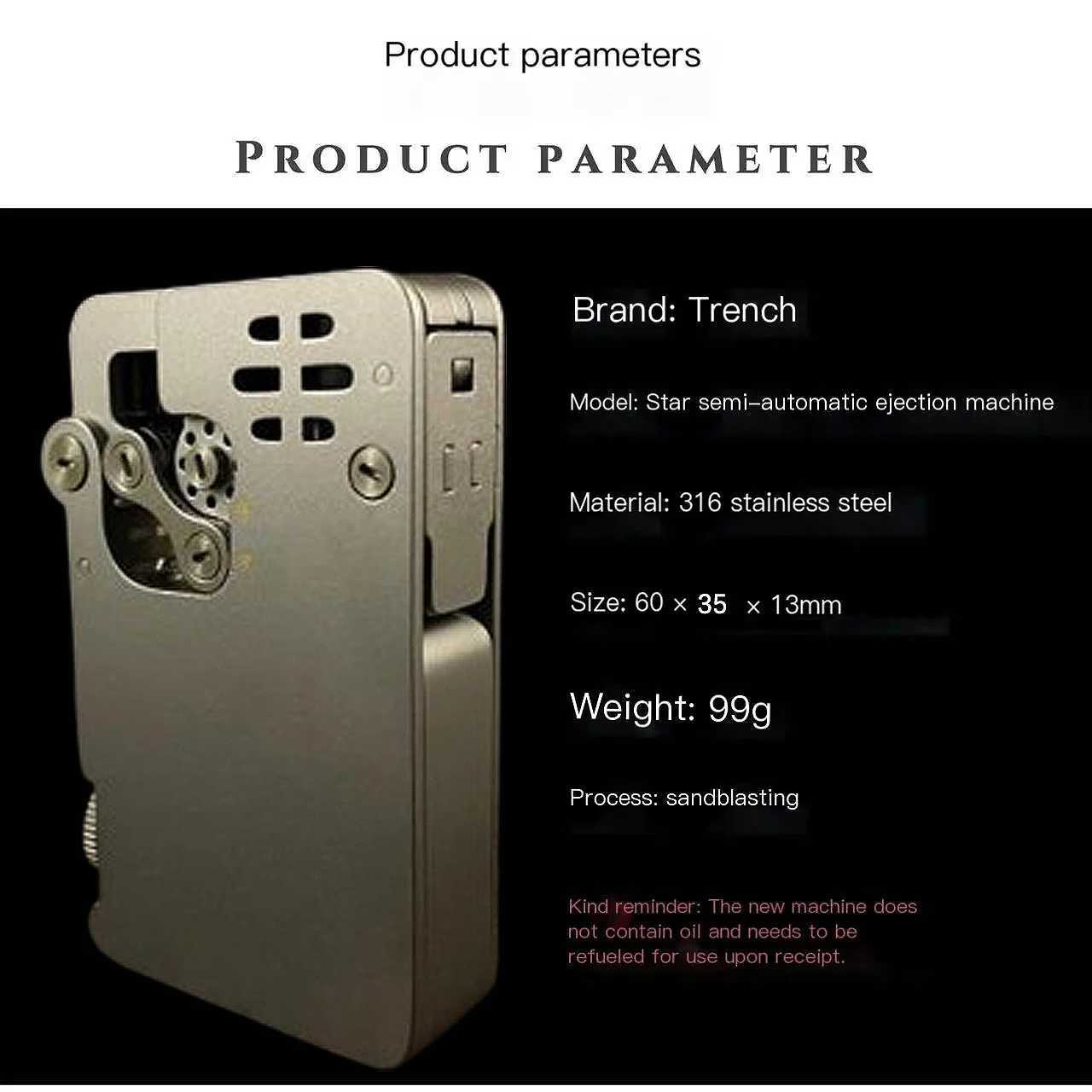 Stainless Steel Mechanical Fuel Oil Pocket Lighter Automatic Personalized Ejection Oil Cigarette Lighter N260311