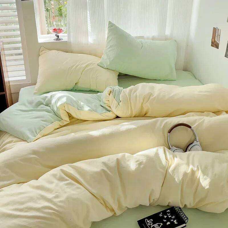 Linen Cotton Bedding with Sheet Duvet Cover Pillowcase Single Couple Bedsheet King Queen Twin Size Soild Color Bed Set H260311