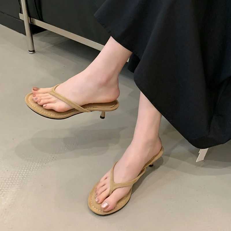 Bailamos 2025 Summer Thin High Heel Women Slipper Fashion Narrow Band Slip On Ladies Flip Flop Outdoor Dress Sandal Slides Shoe K260311