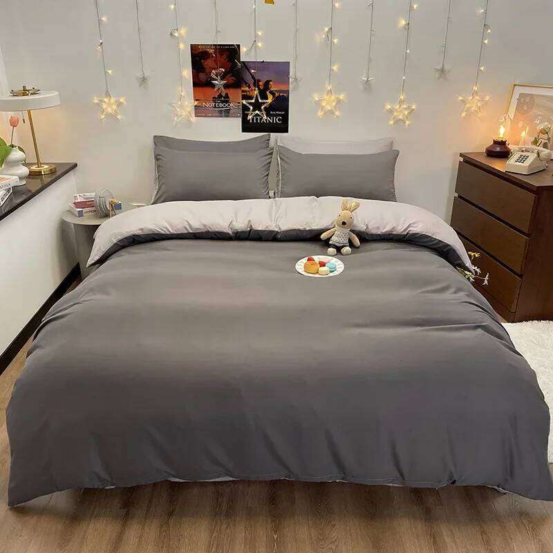 2025 new solid color household 4-piece set, polished quilt cover, bed sheet, bedding, student dormitory 3-piece set H260311