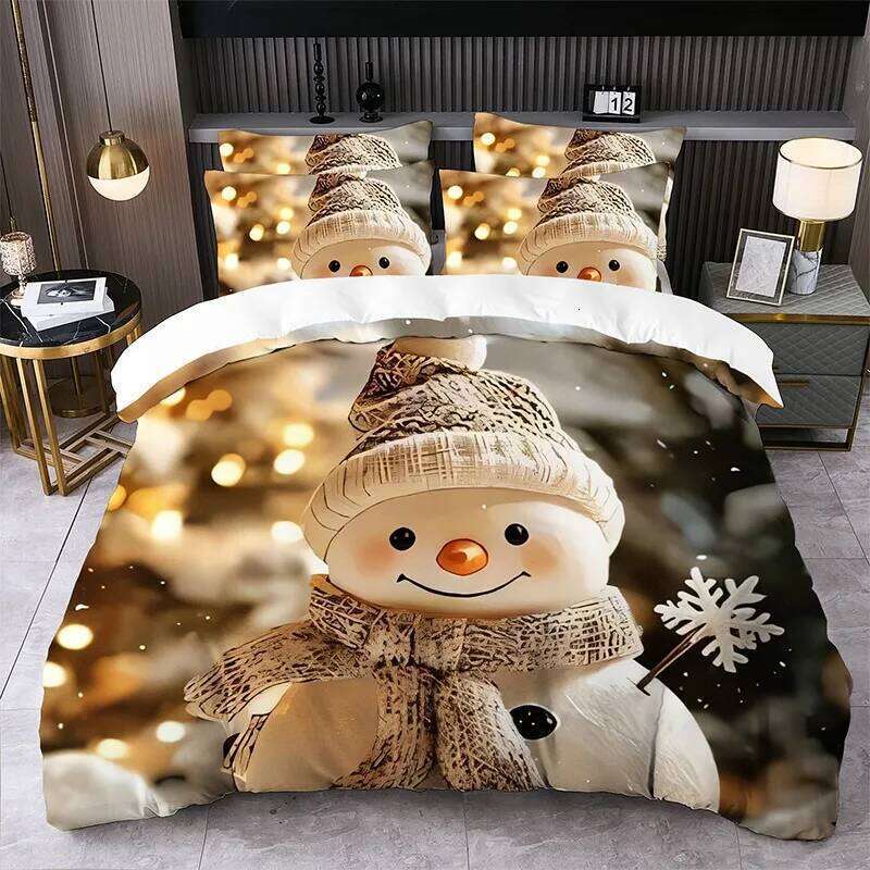 Prints Duvet Pillowcases Set Claus Reindeer Sleigh Christmas Tree Santa Hat Snowflake Pattern Quilt Cover H260311