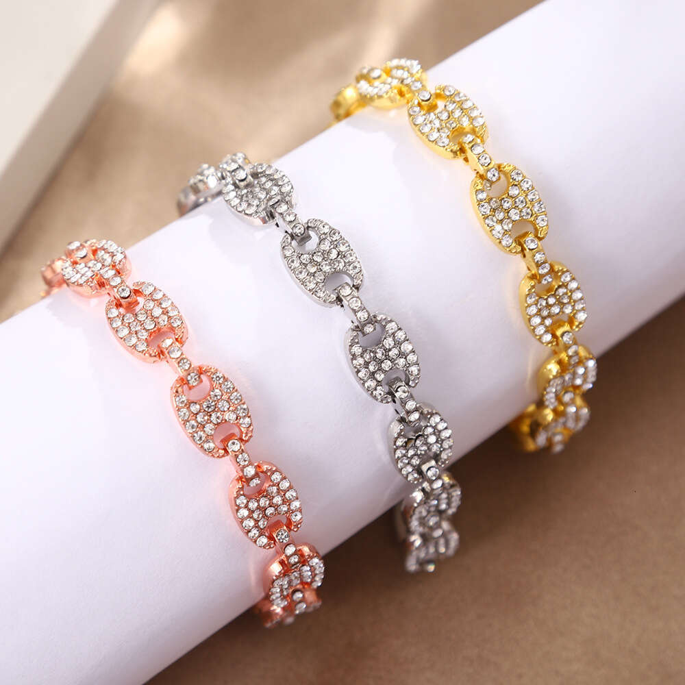 Women Jewelry Bracelets Charm Bracelets Diamond-Encrusted European American Street Hip-Hop Solid Pig Nose Personality Niche Bracelet