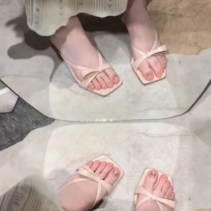 for women 2025 fairy style butterfly bow pink square toe exposed toe slim heel high-heeled sandals K260311