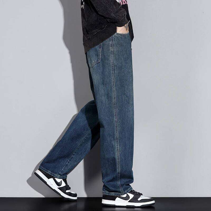 KSTUN 2025 Fleece For Men Wide Leg Jeans Warmer Thicken Men's Baggy Pants Loose Fitness Full Length Trousers Elastic Waist Z260225