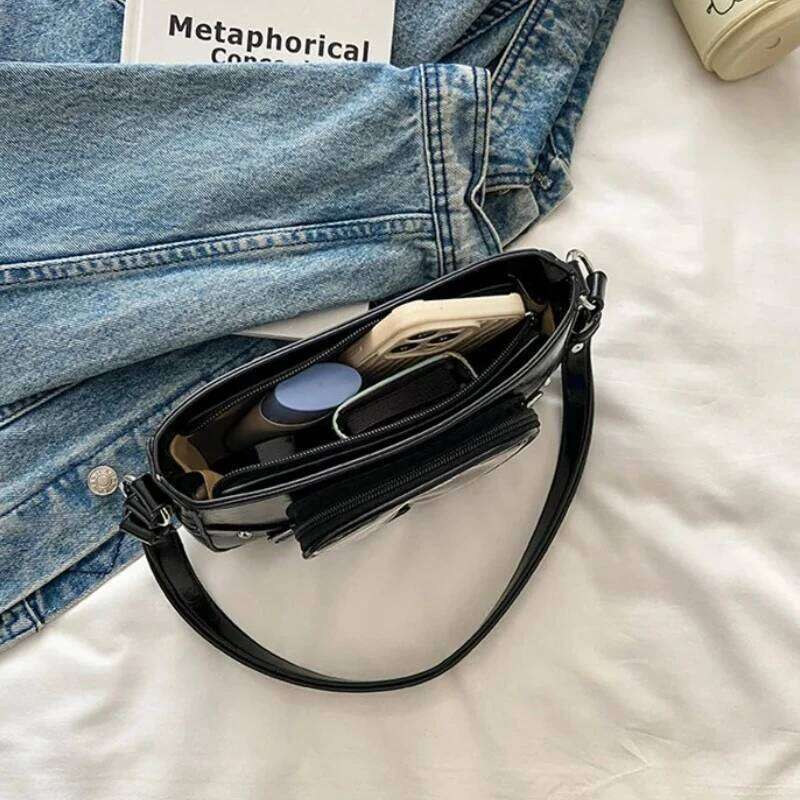 Japanese Style Love Transparent Girls Ita Shoulder Bags JK PU Leather Women Small Handbag Belt Badge Display Female Underarm Bag XJ260311