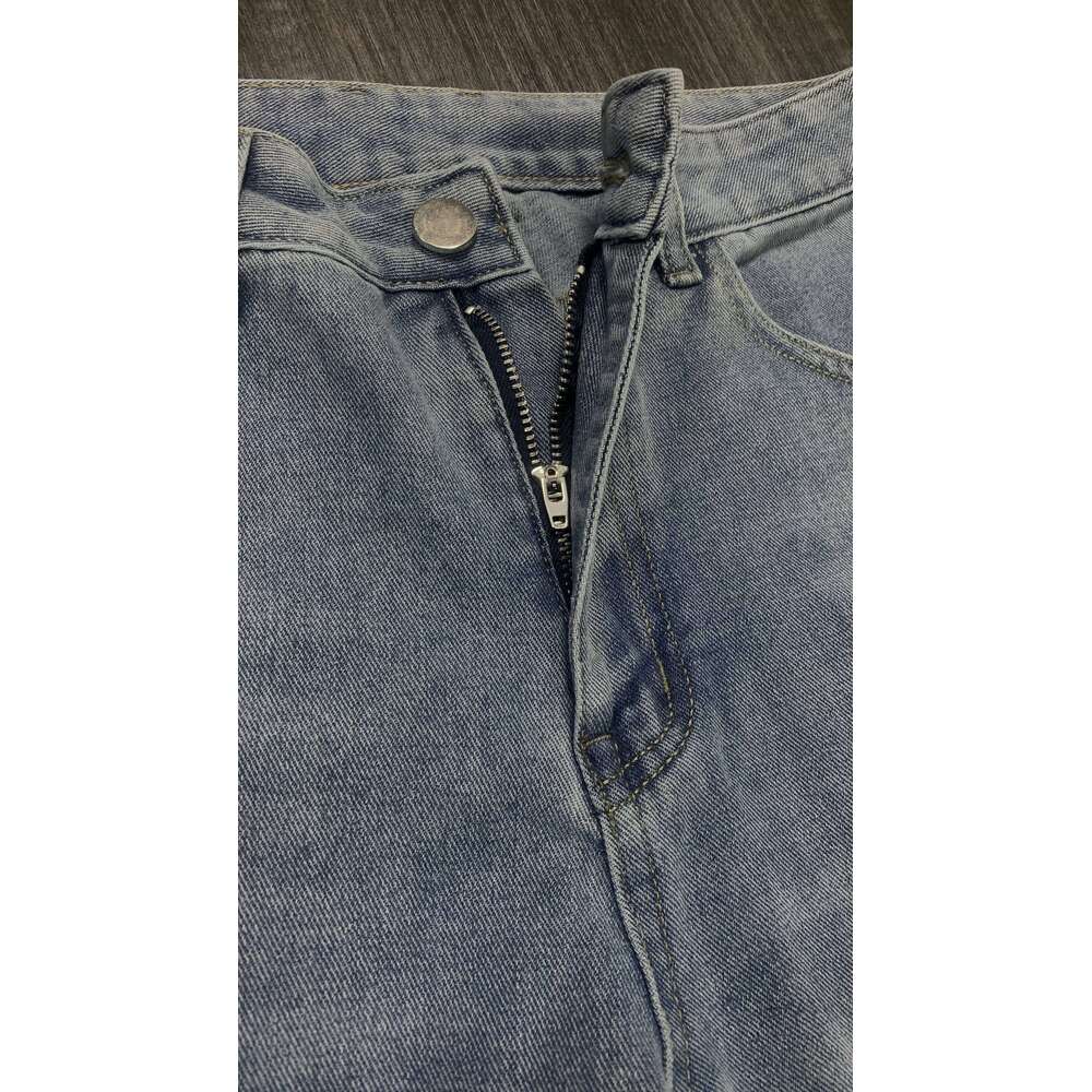 Straight Leg Jeans Blue Washed Men's Urban Pants with Claw Scratch Details for Modern Street Style Z260225