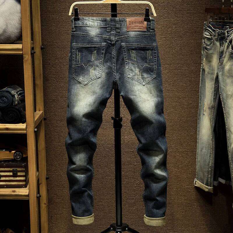 Mens Denim Pants Slim Fit Retro Stretch 2024 Spring and Autumn Trousers for Man Streetwear Moto Biker Jeans High Quality Z260225