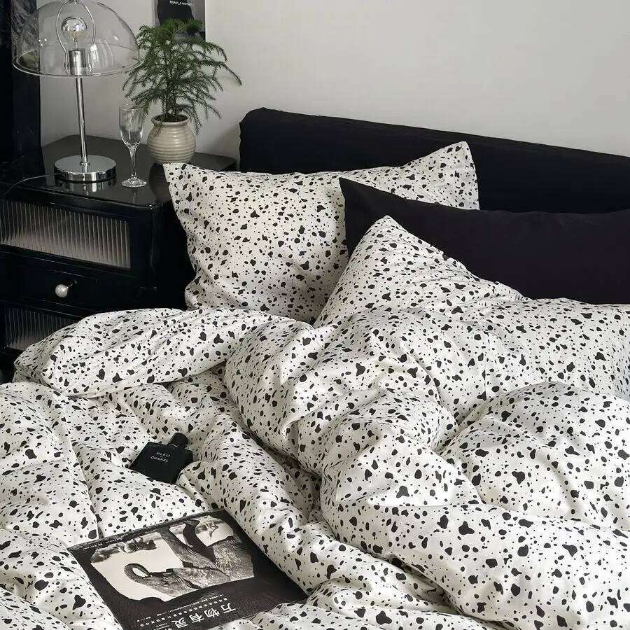 Ins Black Dot Set Flat Sheet Duvet Cover Twin Full Queen Nordic Bed Linen Boy Girl Bedding Sets H260311