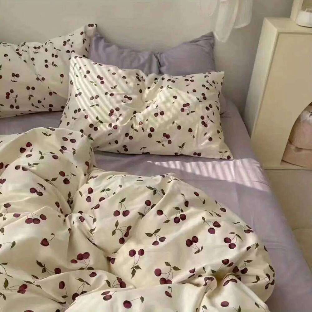 Ins Korean Pastoral Flower Bedding Set Purple Flat Sheet Pillowcase Twin Full Queen Size Bed Linen Women Girls Duvet Cover H260311