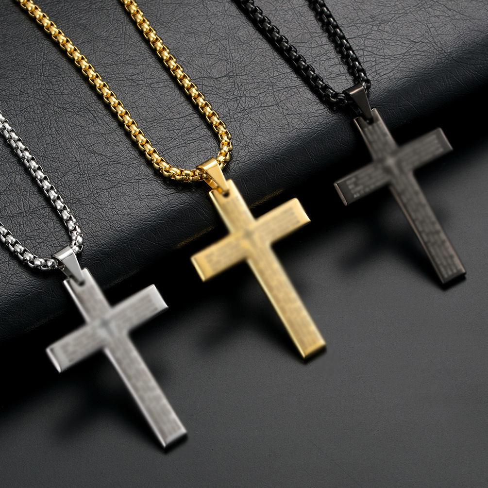 Stainless Steel Scriptures Cross Pendant Necklace Gold Chains Christian Lord's Prayer Cross Necklace for Women Men Dainty Dainty Christian Jewelr