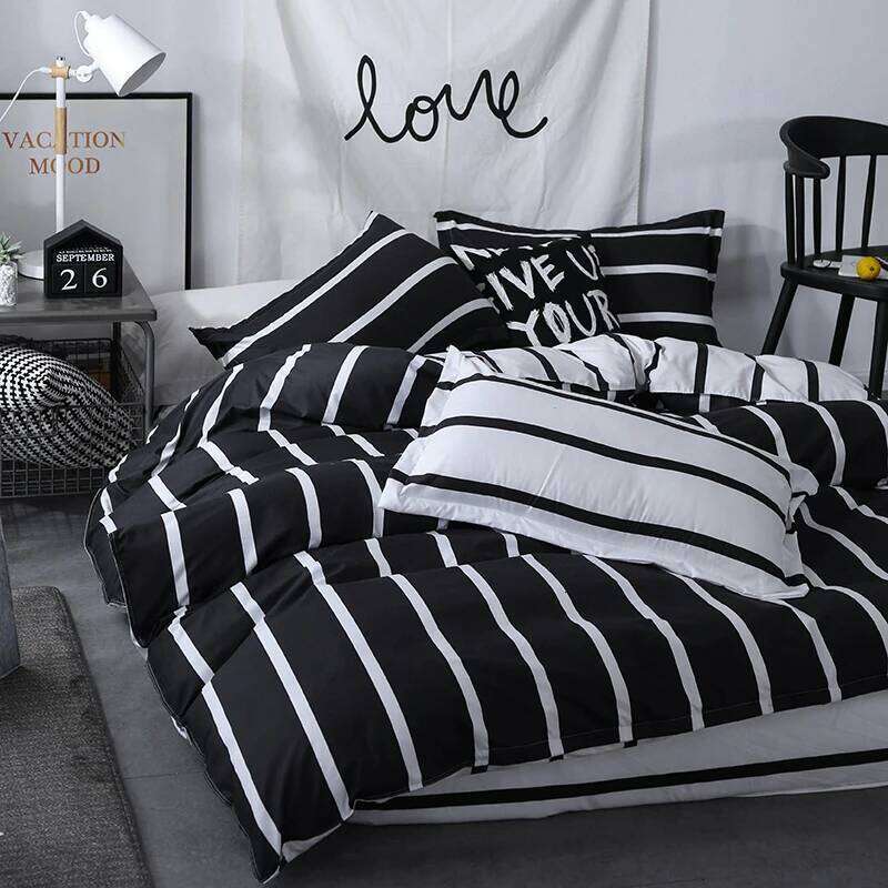 Bonenjoy Black and White Colo Striped Sets Single/Twin/Double/Queen/King Quilt Cover Bed Sheet Pillowcase Bedding Kit H260311