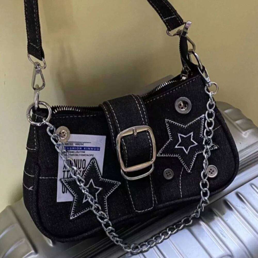 Vintage Denim Chain Underarm Y2K Girl Cowboy Purse Crossbody Shoulder Bag for Women Fashion Trendy Casual XJ260311
