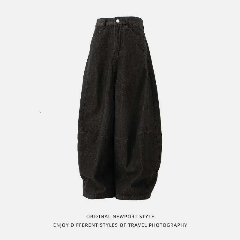 American Retro Korean Version Spring Autumn Men'S Denim Vintage Wide Leg Loose Jeans Casual Straight Trousers Black Pants Z260225