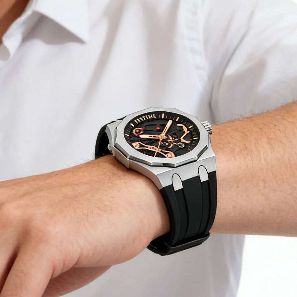 Premium Luxury Sports for Men Water Resistant Automatic Mechanical Stone Style Timepiece Men's Wristwatch Retro Watch