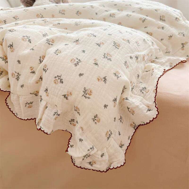 INS Princess Ruffle Edge Gauze 100% Cotton Pillow Case Breathable Duvet Cover Without Filler 3PCS Floral Home Bedding Set H260311 - view 7