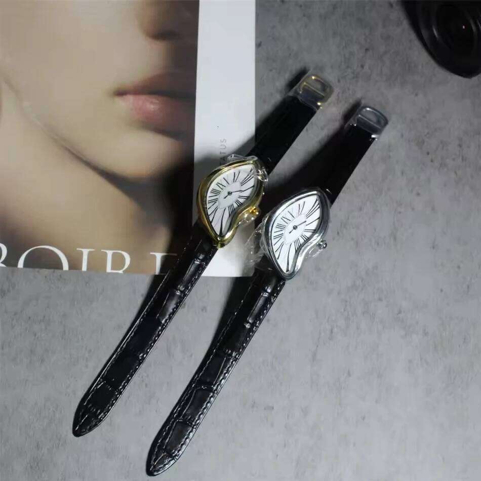 Medieval watches melt twist y2k alien ladies and men Leather strap fashion advanced ins niche design quartz watch