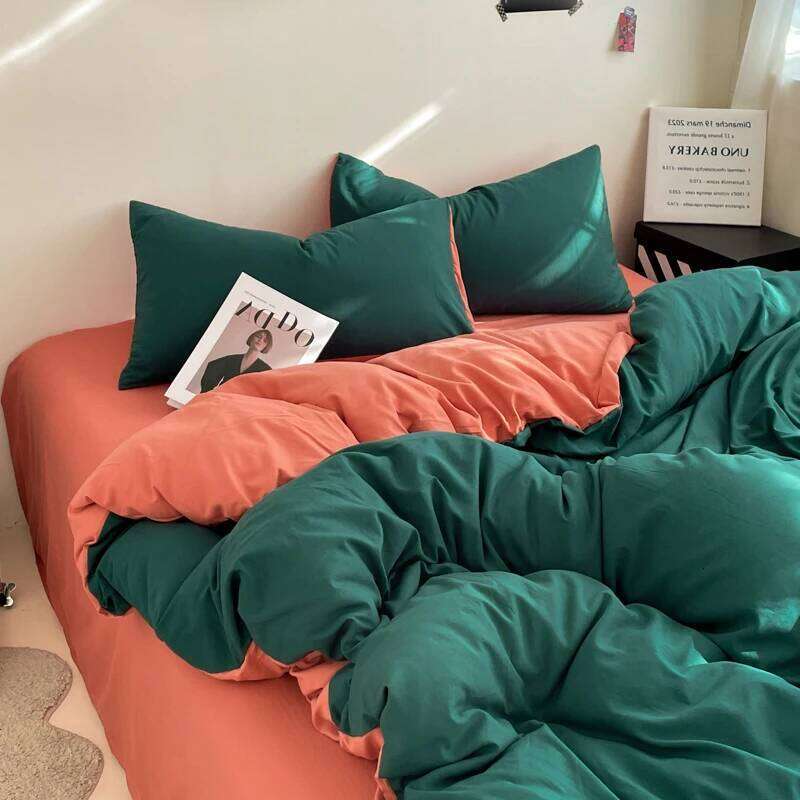 Green Orange Duvet Modern Fashion Solid Color Bedding Set,3pcs Comforter Polyester Quilt Cover with 2 Pillowcases H260311
