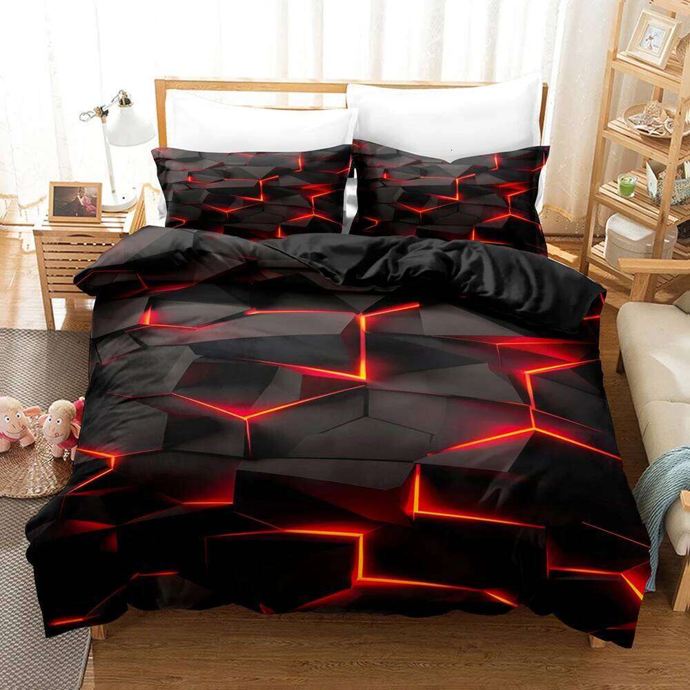 Red grid pattern Bedding Football Stars Duvet Cover Set with Pillowcases King Queen Twin Double Size Comforter cover set H260311