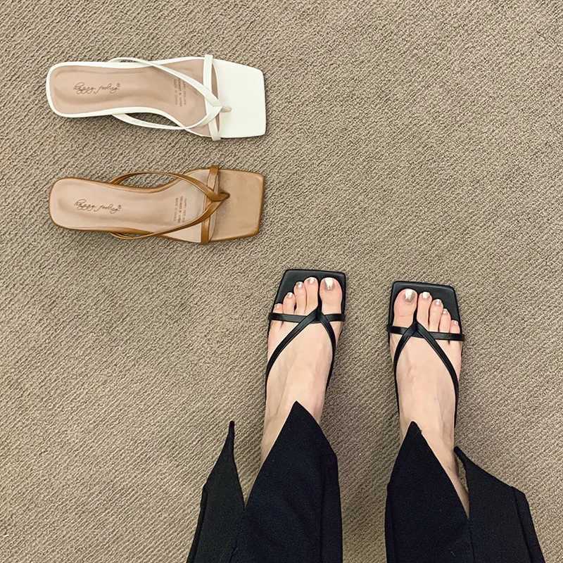 High Heels Comfortable New Summer Solid Leather Female Shoes Women Shoes Woman Fashion Cool Mules Slides Flip Flops K260311