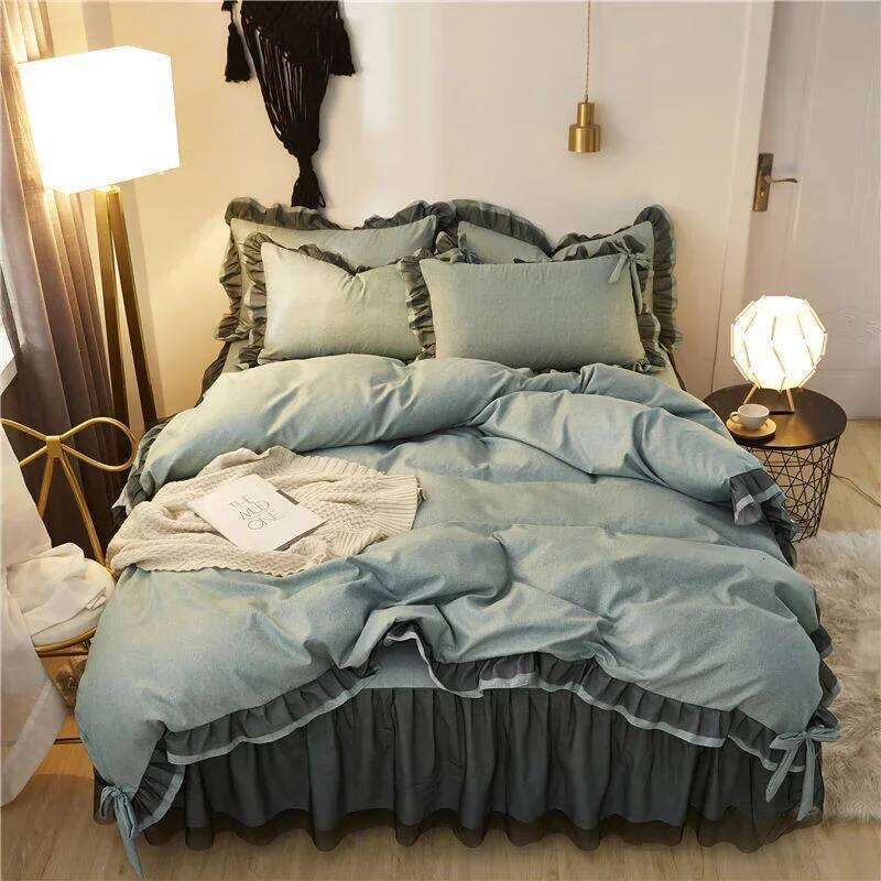 Comfotable Princess Sets Bed Skirt Sheet Pillowcase Cute Girl Duvet Cover 4 Pcs Bedding Set Bedroom Decoration H260311