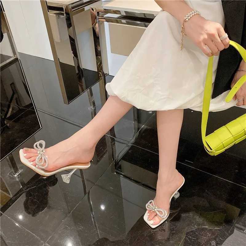 Summer New Style Fashion Sexy Comfortable Banquet Casual Rhinestone Elegant High Heels Bow Womens Zapatos Mujer K260311